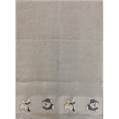 TORCHON GAUFRÉ ÉPONGE BRODÉ CHIEN GRIS