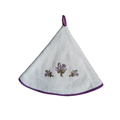 ROUND TOWEL TOWEL EMBROIDERED LAVENDER ECRU